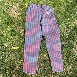 Vintage red and black striped jeans